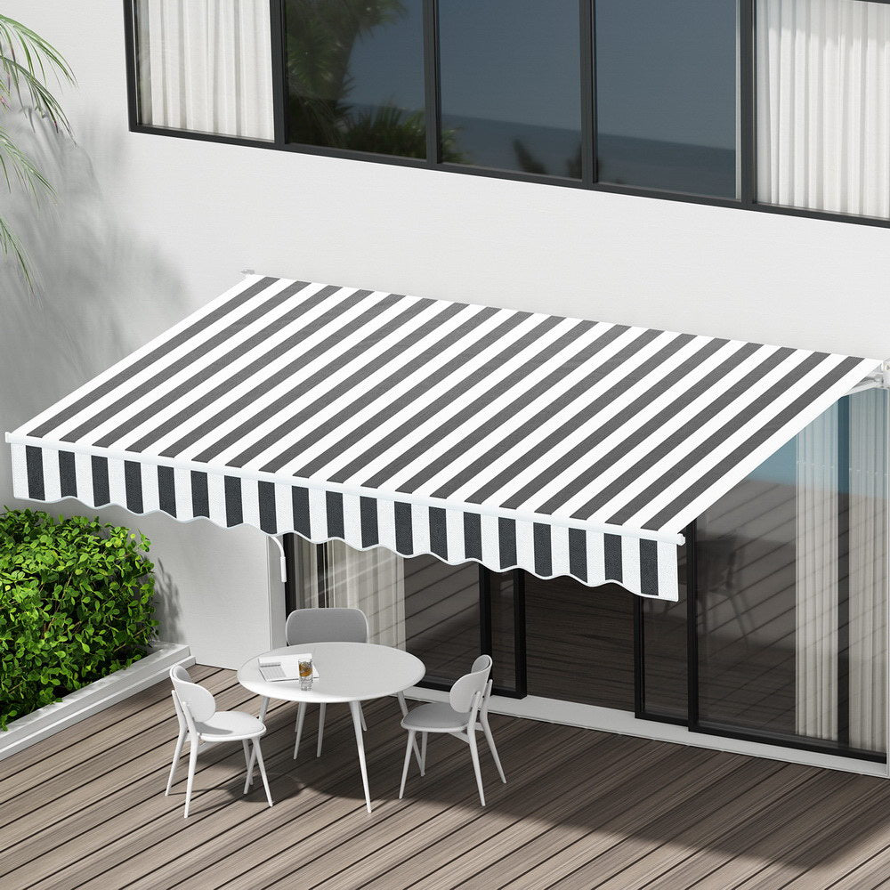 Retractable Folding Arm Awning Motorised Sunshade 3M x 2.5M - Grey White