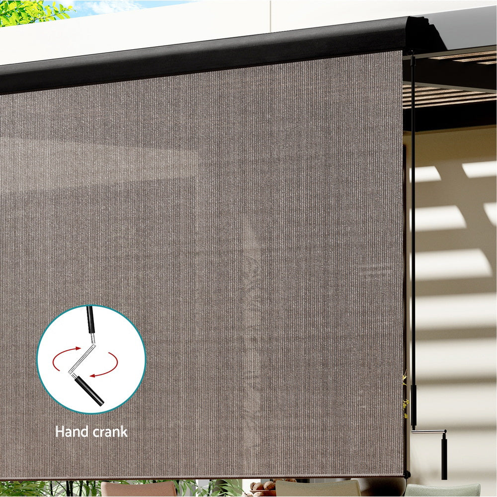 Outdoor Blinds Light Filtering Roll Down Awning Shade 2.1X2.5M Brown