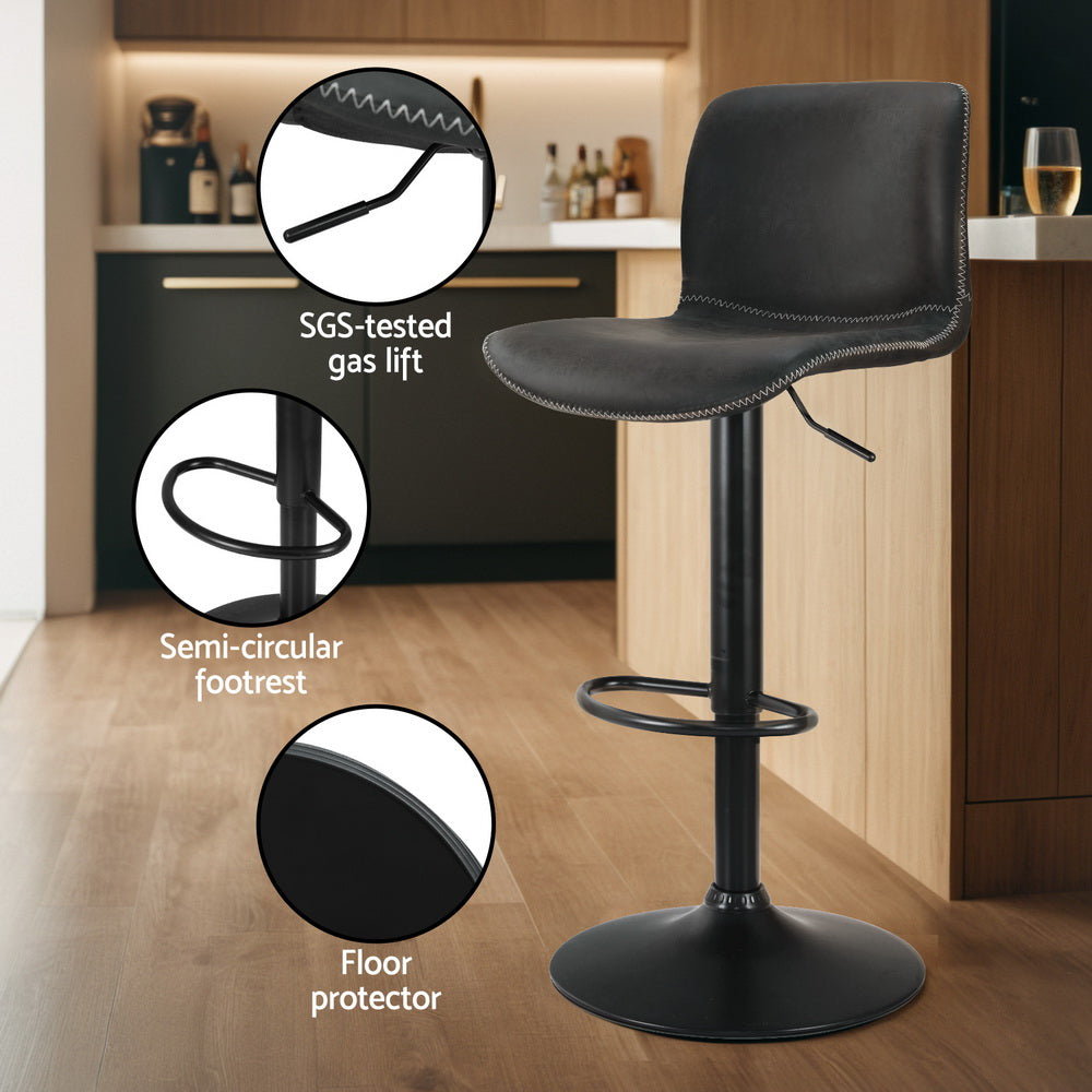 2x Bar Stools Kitchen Swivel Bar Stool Gas Lift Chairs Barstools Black