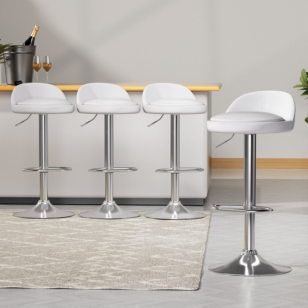 4x Bar Stools PU Leather Gas Lift White