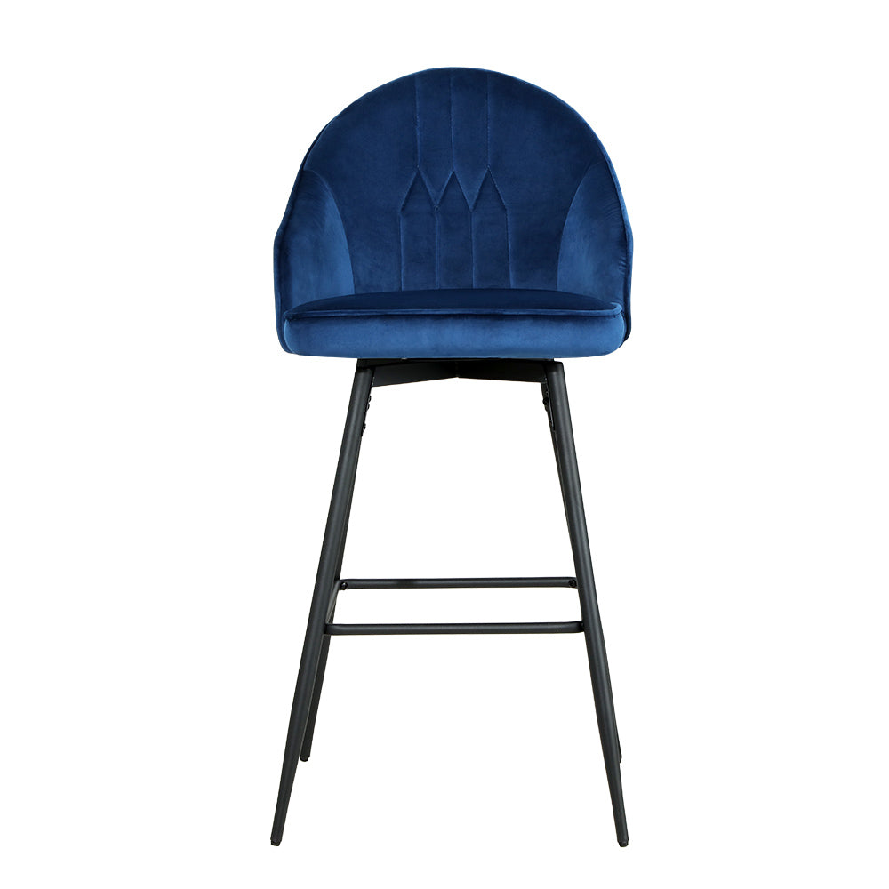 2x Bar Stools Velvet Swivel Metal Legs Blue