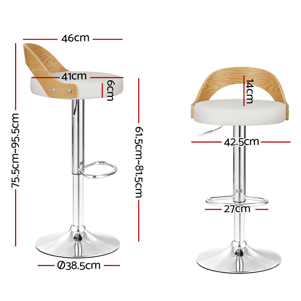 2x Bar Stools Adjustable Leather Padded White