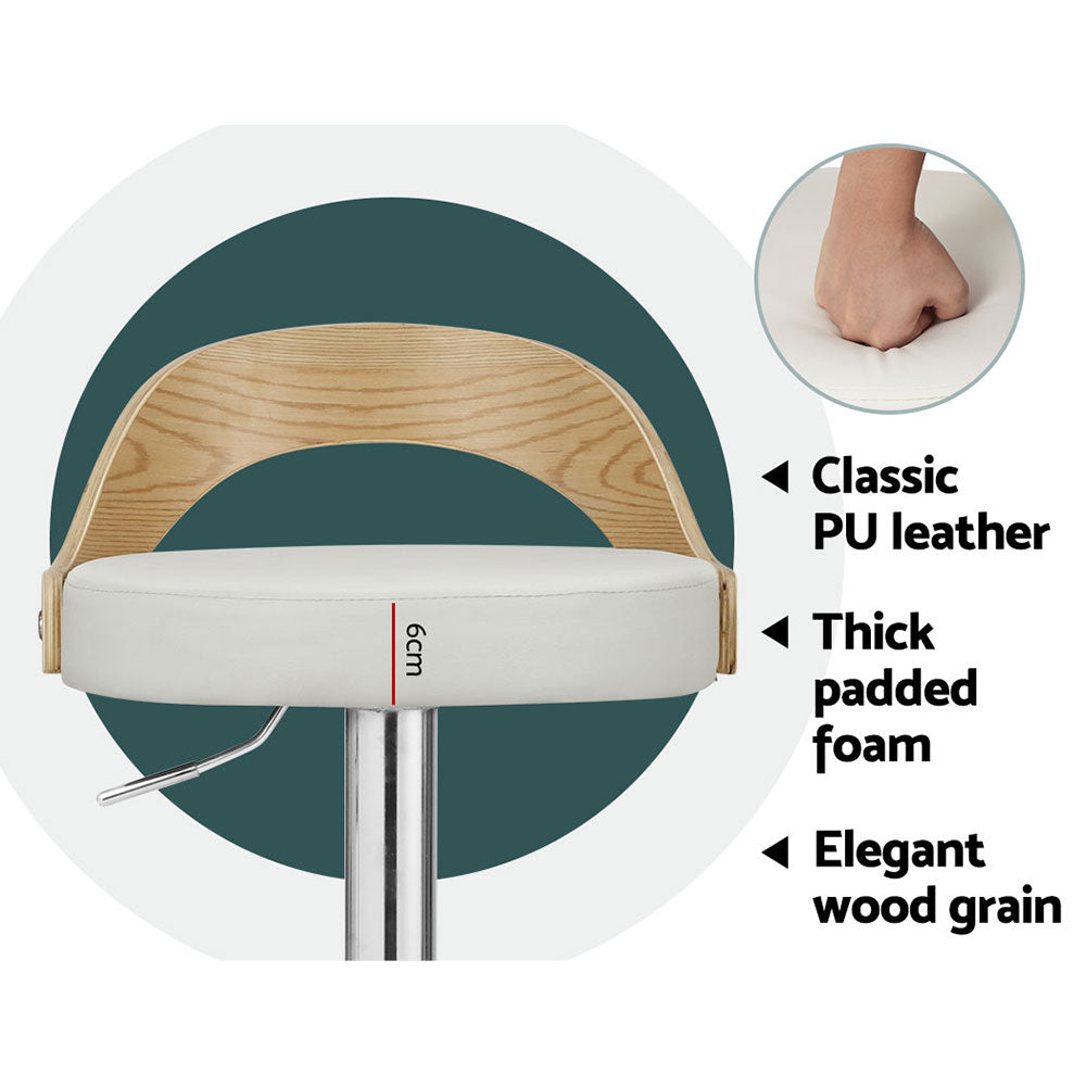 2x Bar Stools Adjustable Leather Padded White