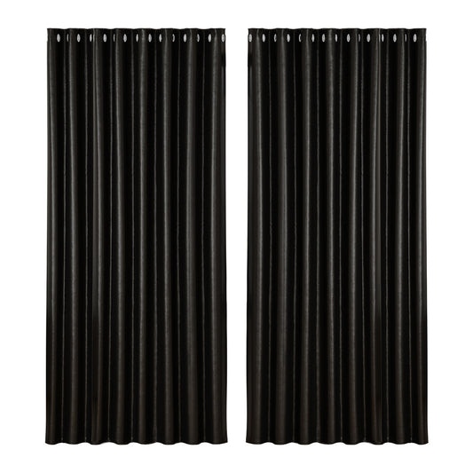 Artiss 2X Blockout Curtains Eyelet 300x230cm Black Shine