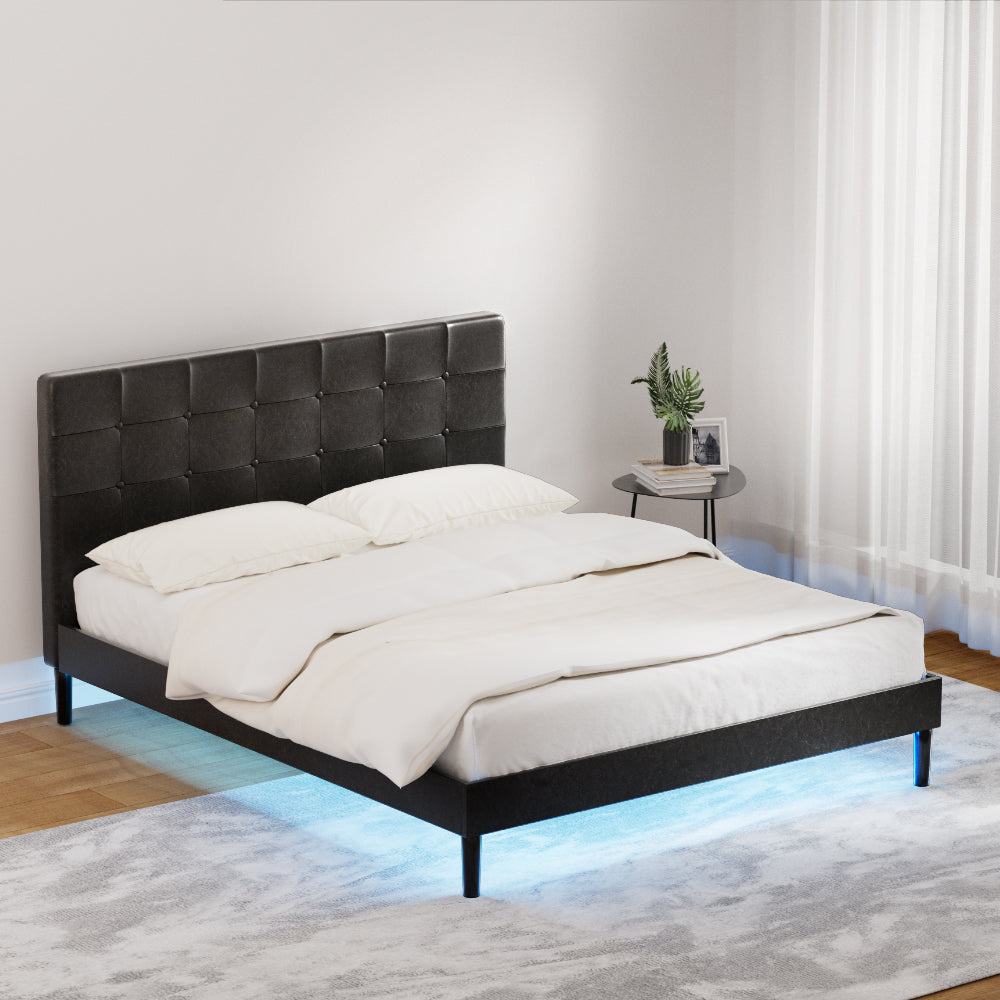 Bed Frame Queen Size LED Black RAVI