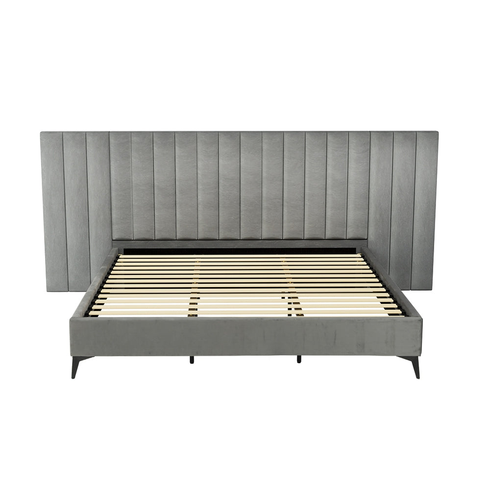 Bed Frame King Size Velvet Grey LOTT