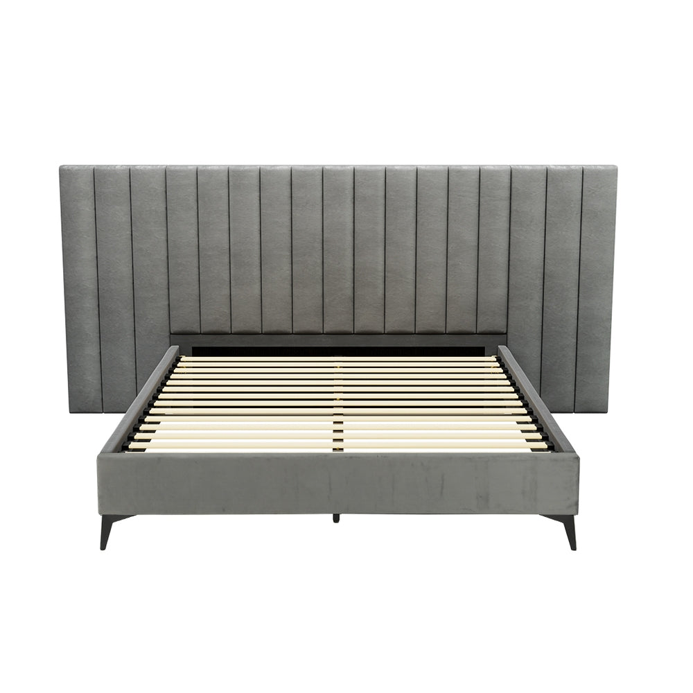 Bed Frame Queen Size Velvet Grey LOTT