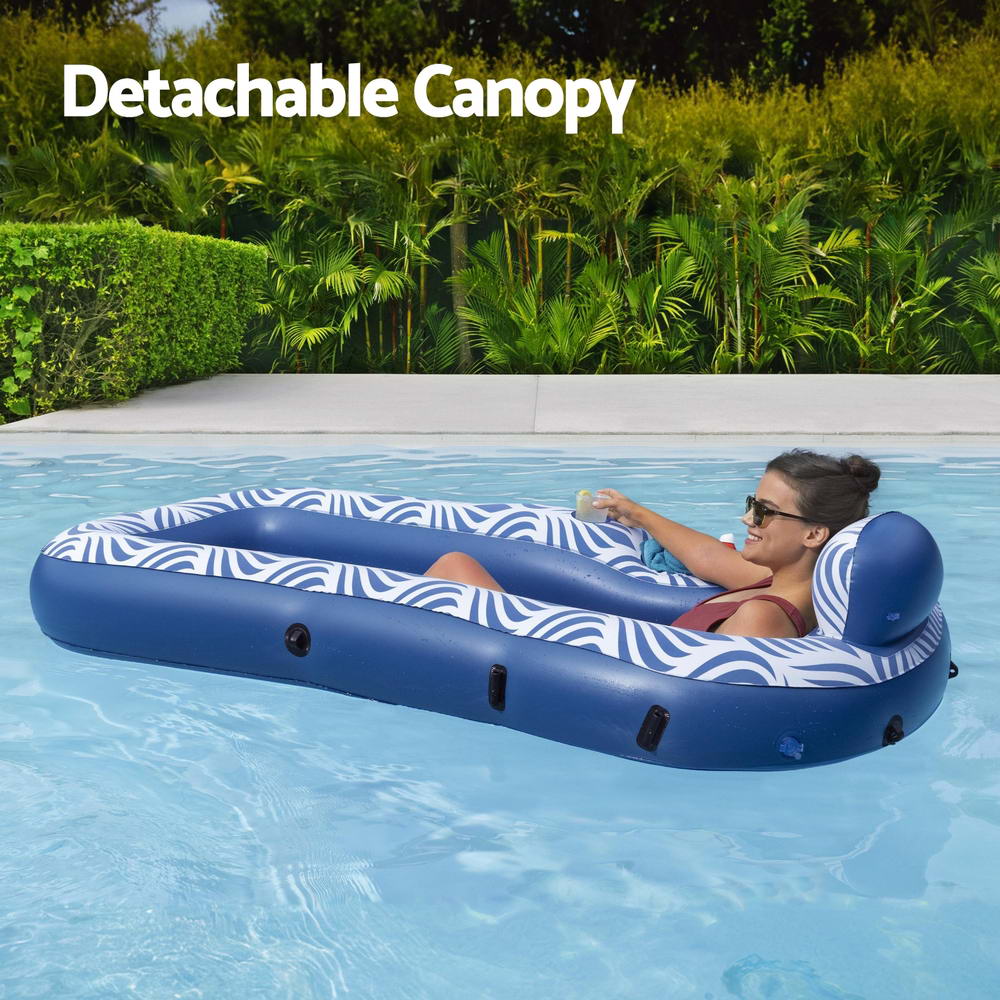 Inflatable Floating Float Lounger with Sunshade Canopy 1.98Mx1.12M Blue