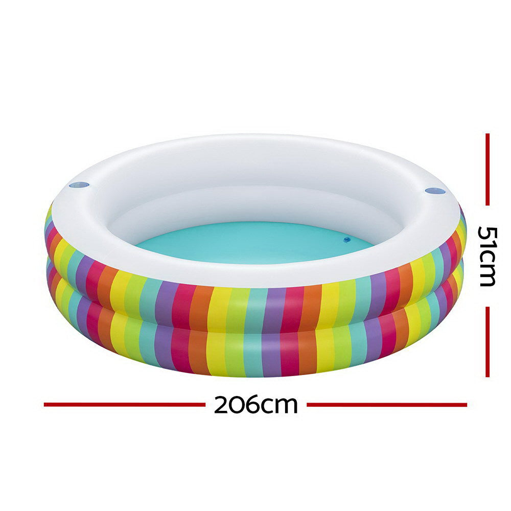 Kids Inflatable Round Pool Above Ground Cup Holder Rainbow 206x206x51cm