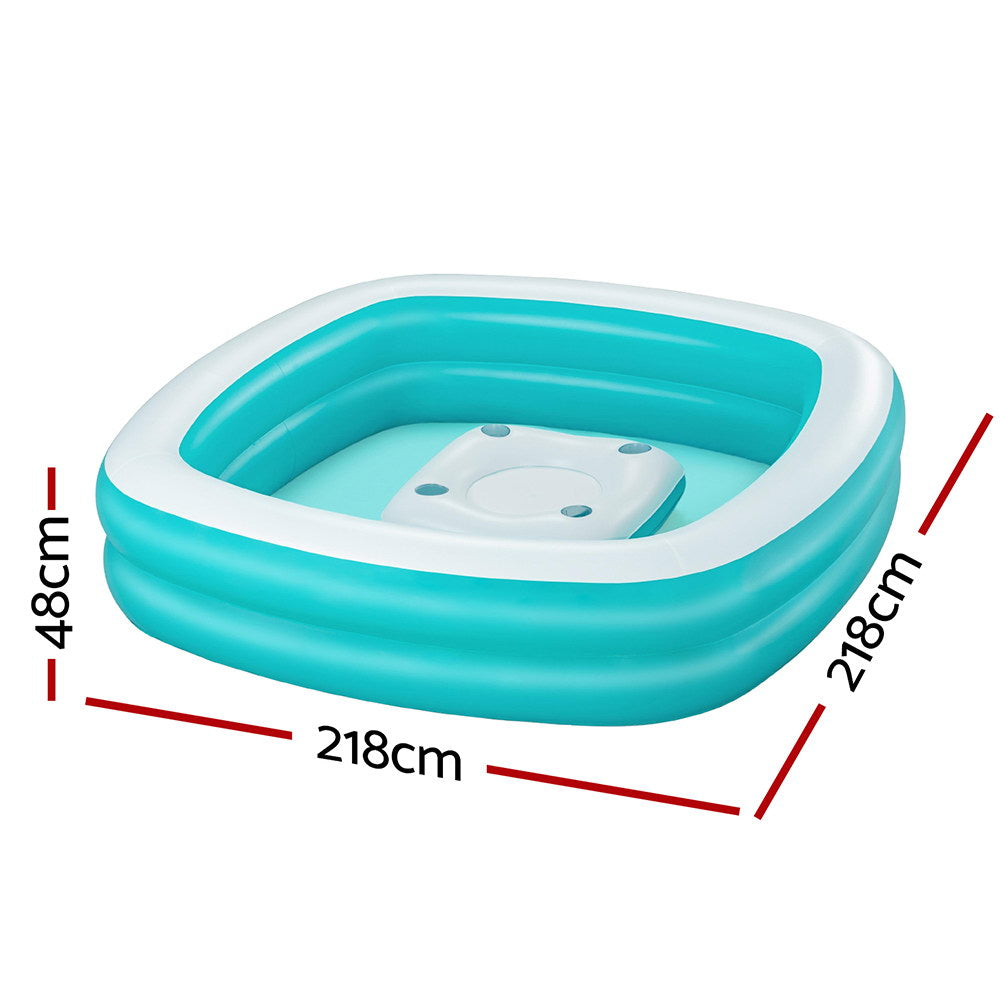 Kids Inflatable Family Pool with Center Console Cup Holder 218x218x48cm