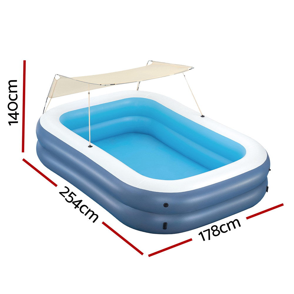 Kids Inflatable Pool Above Ground Splash Pool with Sunshade 254x178cm