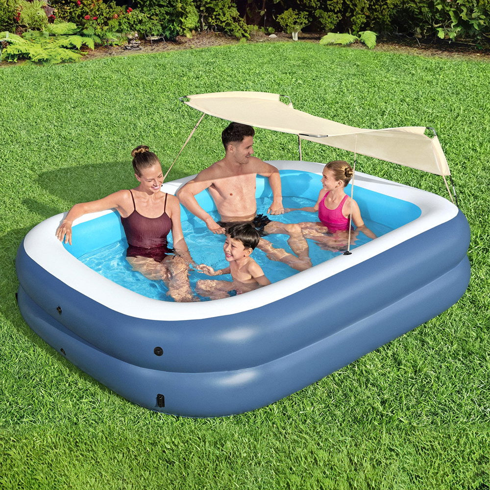 Kids Inflatable Pool Above Ground Splash Pool with Sunshade 254x178cm