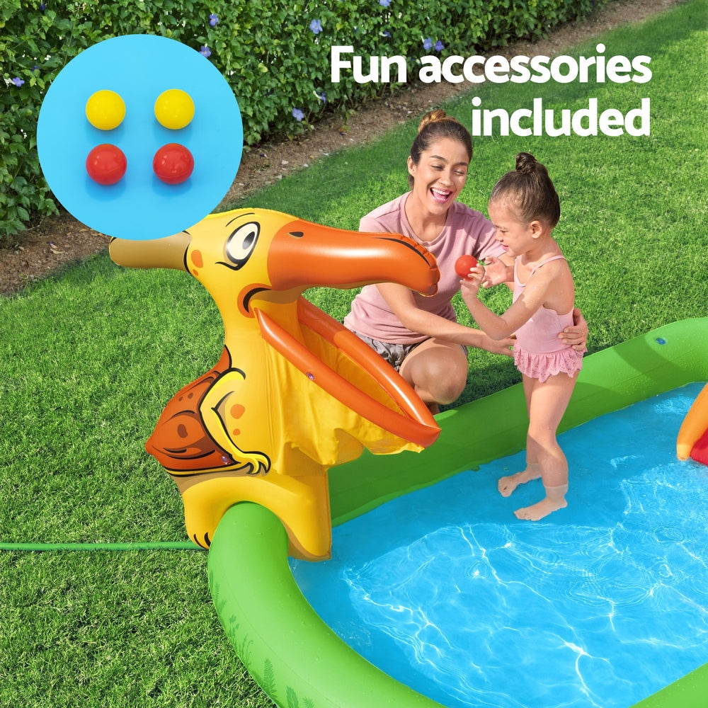 Kids Inflatable Play Splash Pool with Slide Ball Tossing Toys 242x140cm