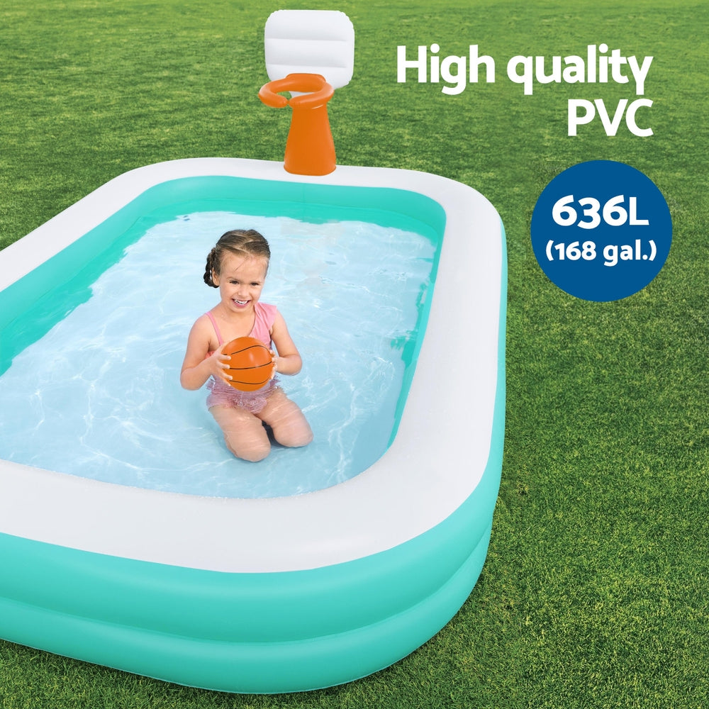 Kids Inflatable Pool Above Ground Play Pools Basketball Hoop 251x168cm