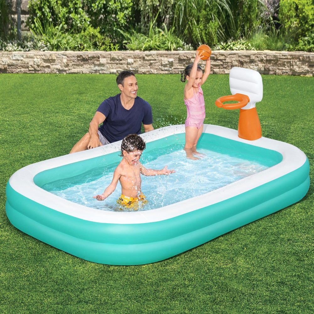 Kids Inflatable Pool Above Ground Play Pools Basketball Hoop 251x168cm