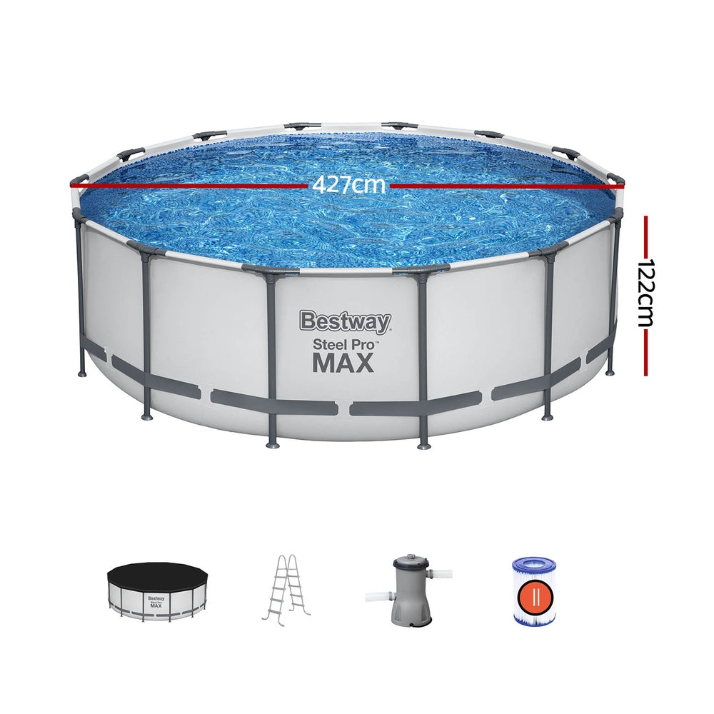 Swimming Pool Steel Frame 427x427x122cm Above Ground Pool with Filter Pump and Ladder