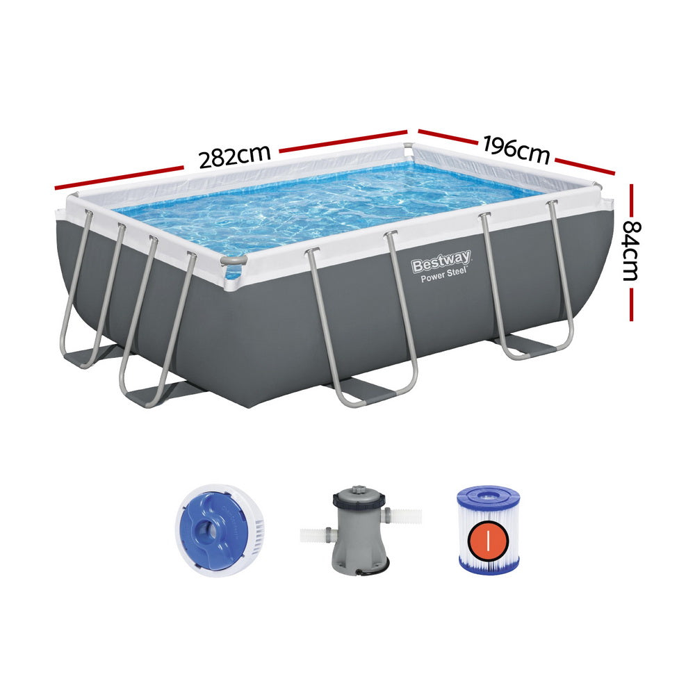 Swimming Pool Steel Frame 282x196x84cm Above Ground Pool with Filter Pump 3662L