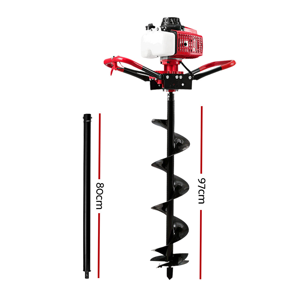 92CC Post Hole Digger 200mm Petrol Drill Extension Auger Bits