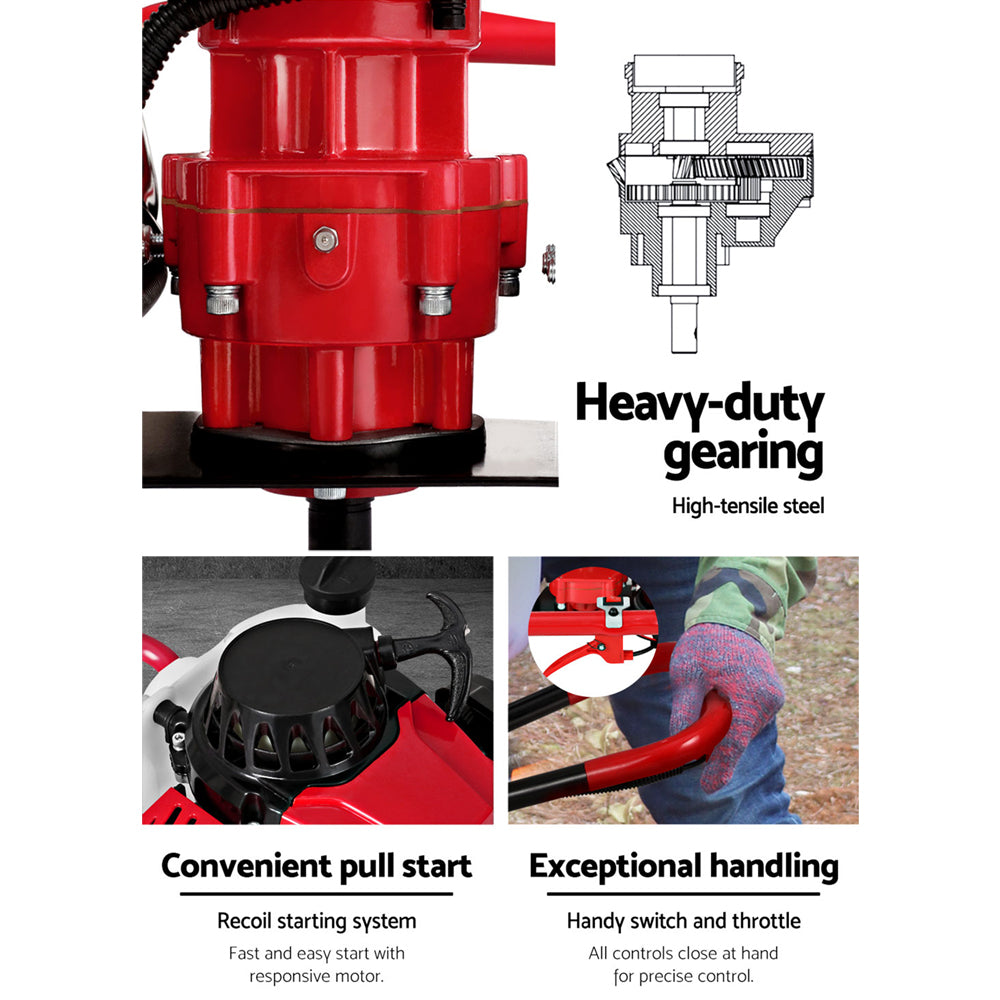 92CC Post Hole Digger 200mm Petrol Drill Extension Auger Bits