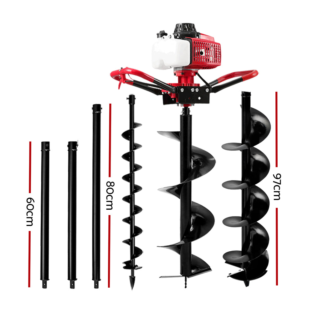 80CC Post Hole Digger Petrol Motor Drill Extension Auger Bits