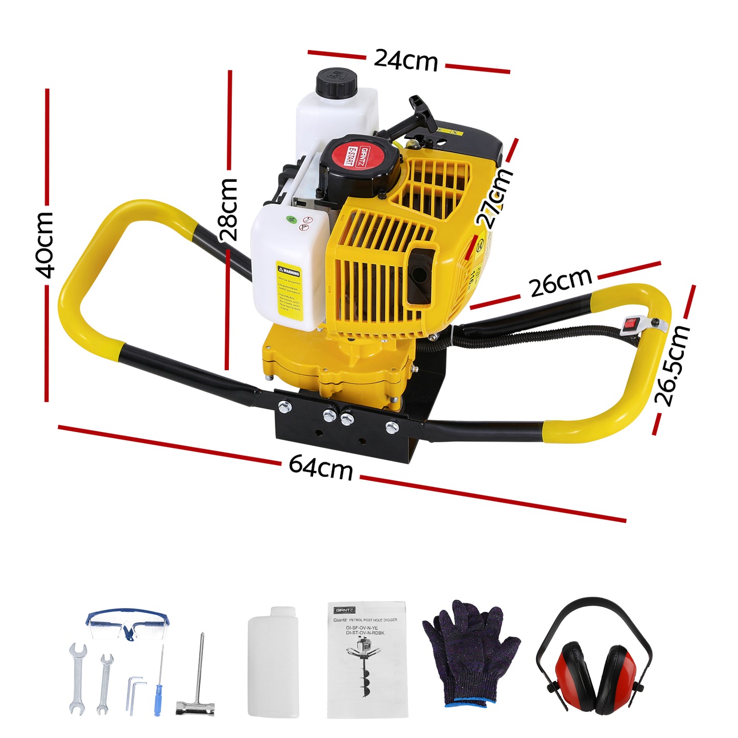 74CC Post Hole Digger Motor Only Petrol Engine Yellow