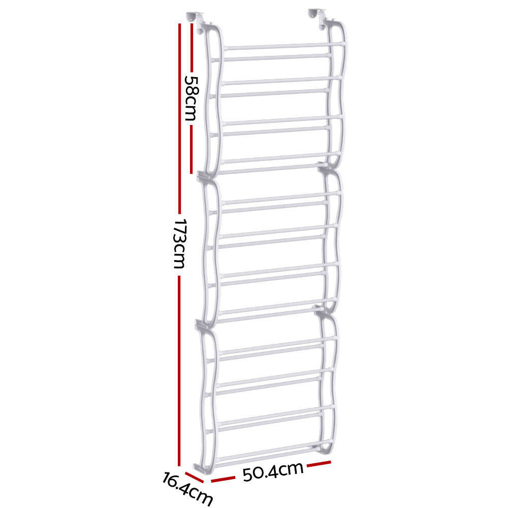 Shoe Rack 12-tier 24 Pairs Wall Mounted Metal Plastic Shoe Shleves White