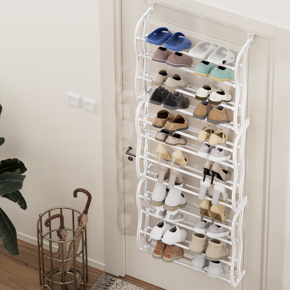 Shoe Rack 12-tier 24 Pairs Wall Mounted Metal Plastic Shoe Shleves White