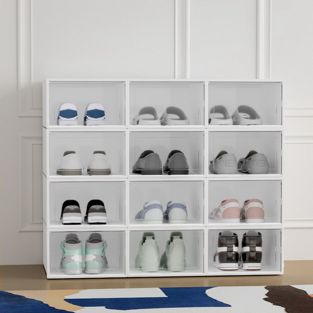 Shoe Box Set of 12 Storage Case Stackable Plastic Shoe Cabinet Cube White