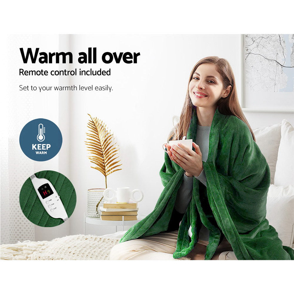 Electric Throw Rug Heated Blanket Washable Snuggle Flannel Winter Green