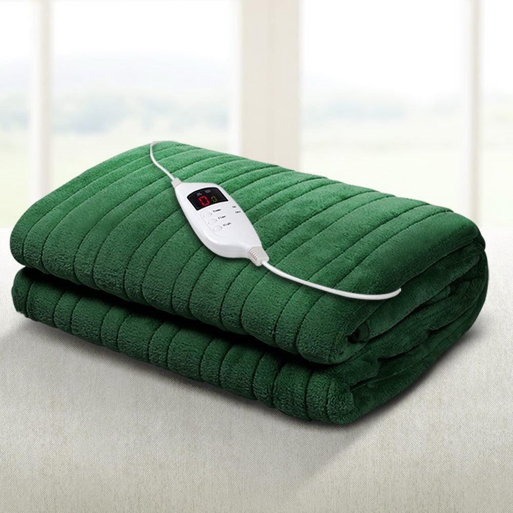 Electric Throw Rug Heated Blanket Washable Snuggle Flannel Winter Green