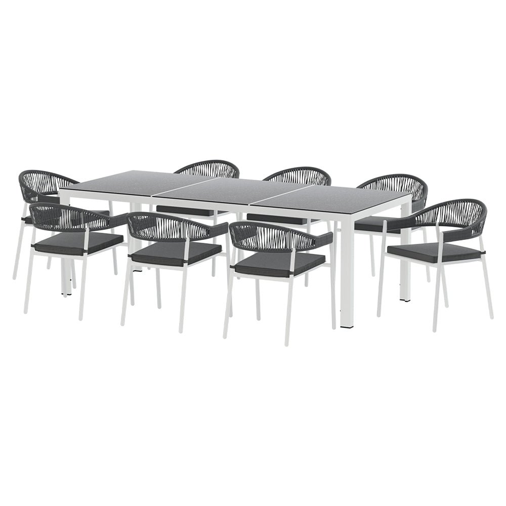 Gardeon Outdoor Dining Set 9 Piece Steel Table Chairs Setting White