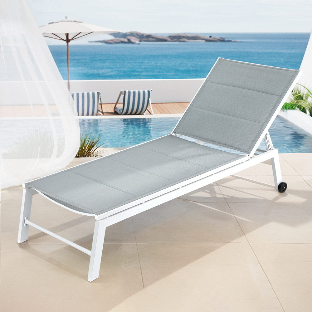 Sun Lounger Chaise Lounge Wheels Patio Furniture Outdoor Setting White