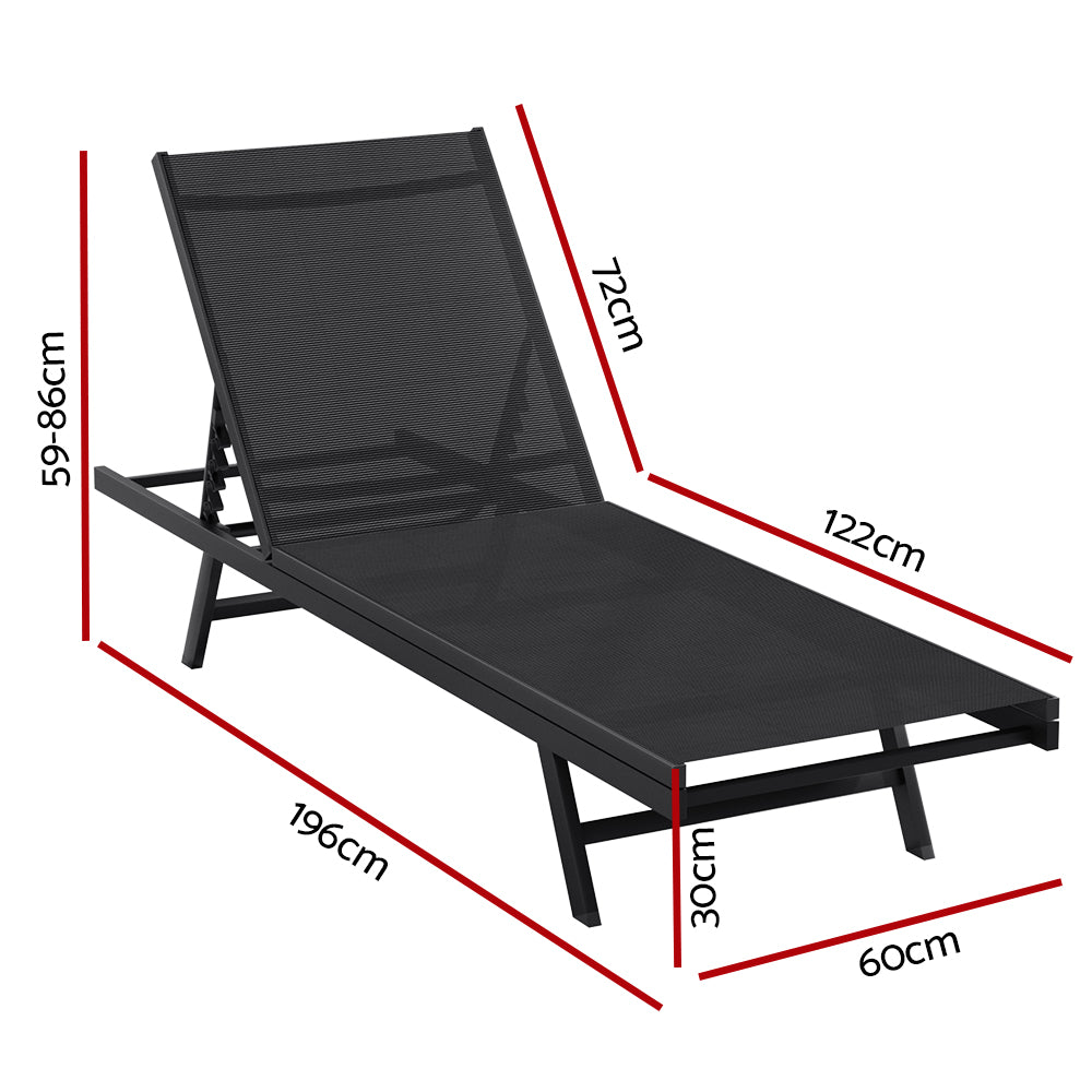 Sun Lounge Outdoor Lounger Steel Beach Chair Patio Furniture Black