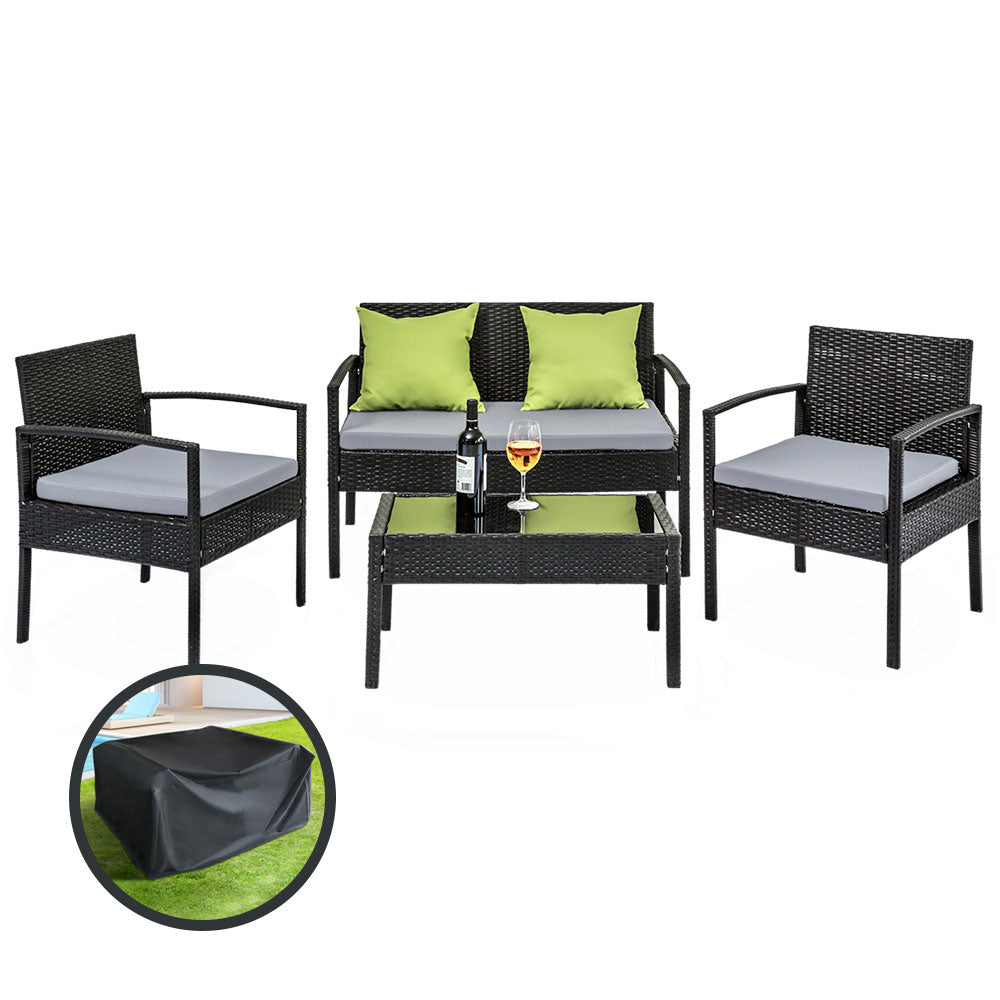 Gardeon Outdoor Sofa Set Wicker Lounge Setting Table and Chairs Storage Cover