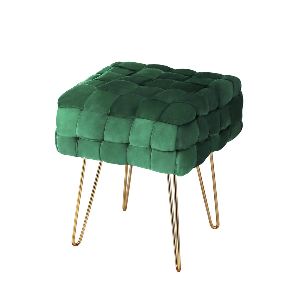 Artiss Ottoman Foot Stool Woven Velvet Green