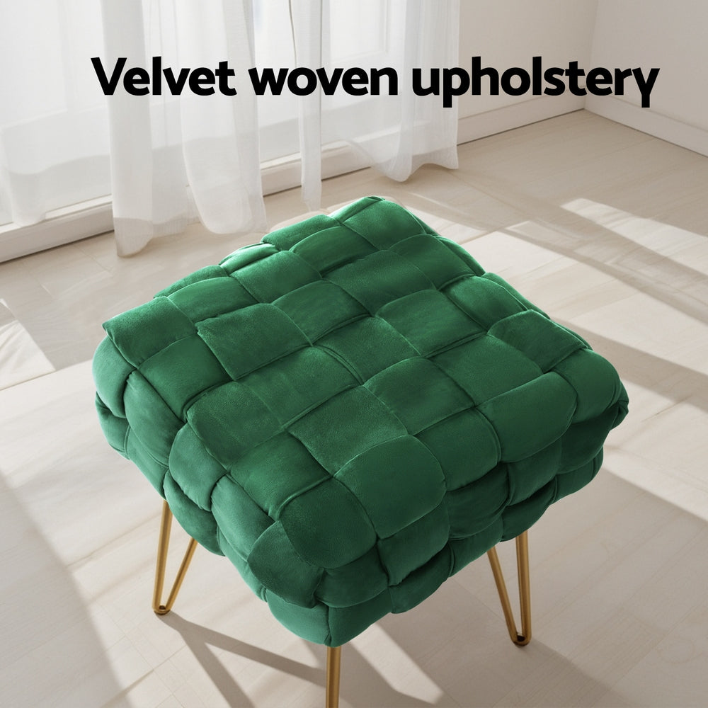 Ottoman Foot Stool Woven Velvet Green