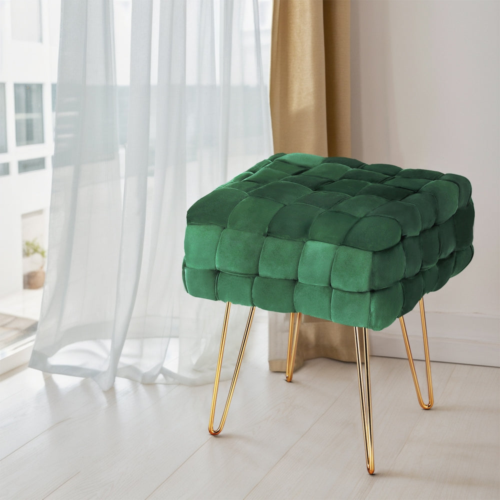 Ottoman Foot Stool Woven Velvet Green