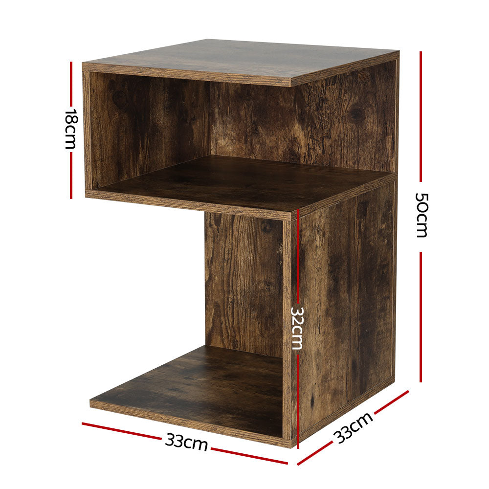 Bedside Table Shelves Side End Table Storage Nightstand Rust Oak UMENI