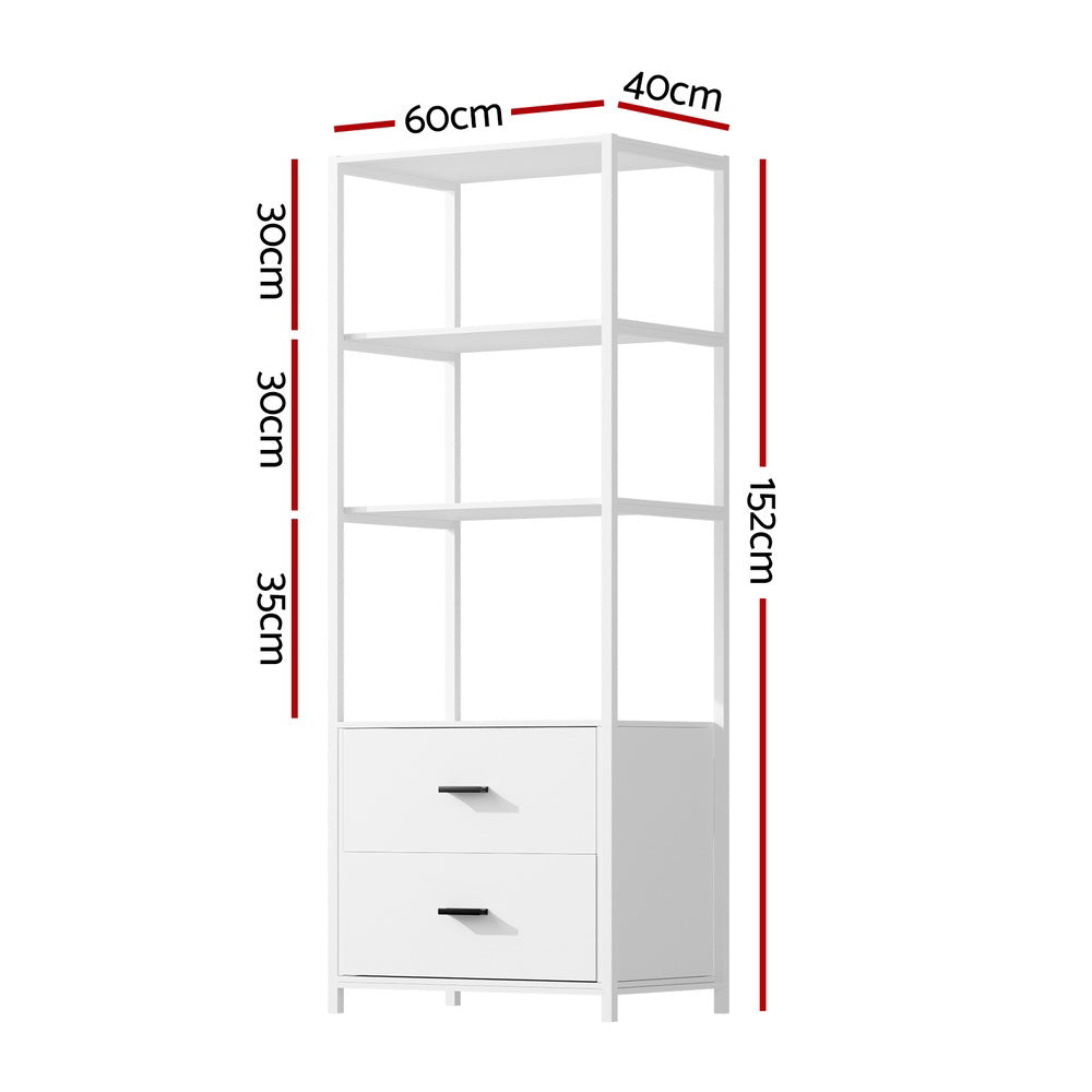 Bookshelf Display Shelf 2 Drawers 152CM White