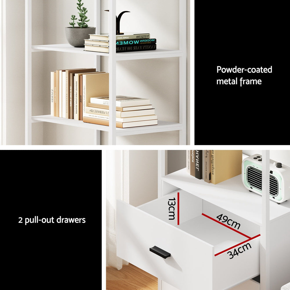 Bookshelf Display Shelf 2 Drawers 152CM White