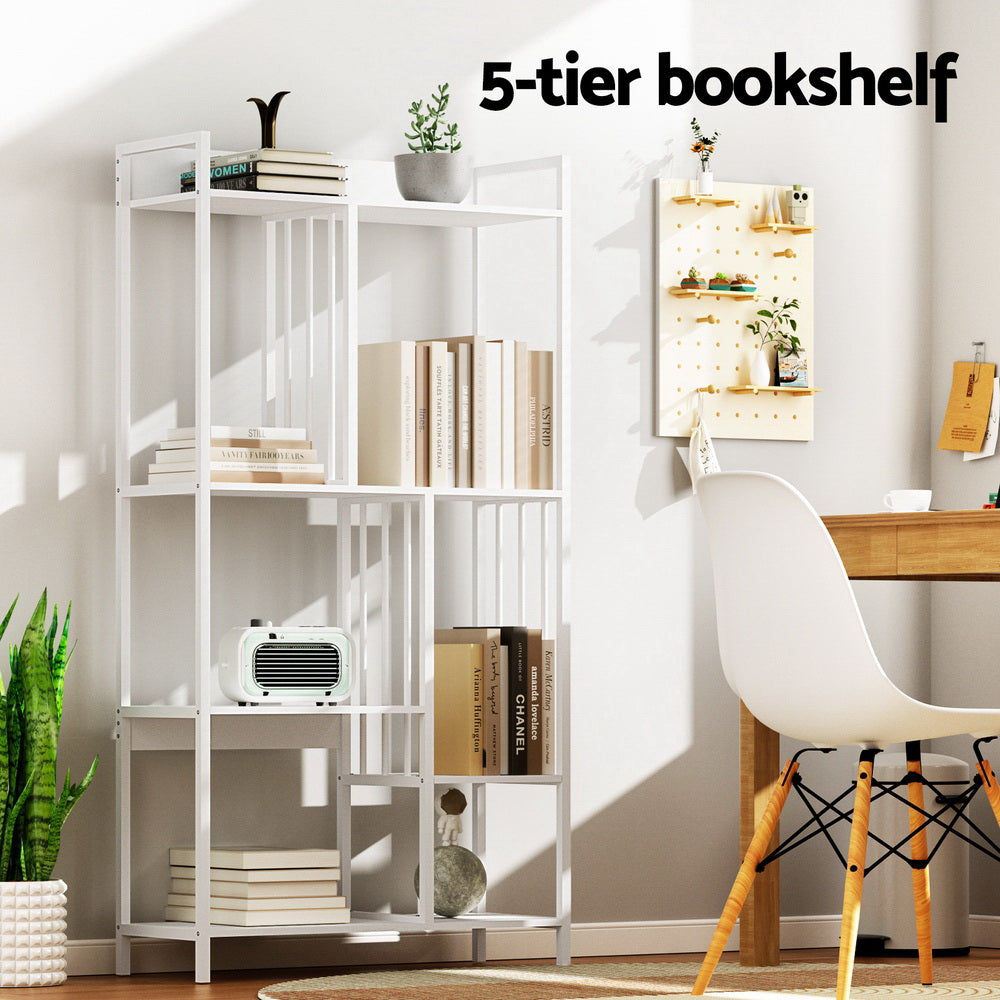 Bookshelf Display Shelves 5 Tiers 120cm White