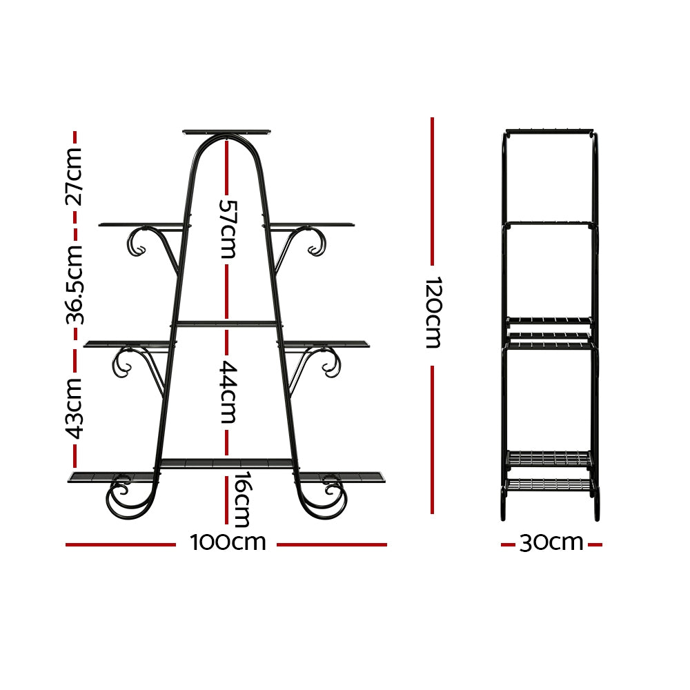 Plant Stand 9 Tier Metal Flower Pot Shelf Black