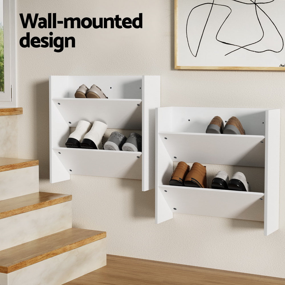 Shoe Rack 2-tier 12 Pairs Wall Mounted x2 - White