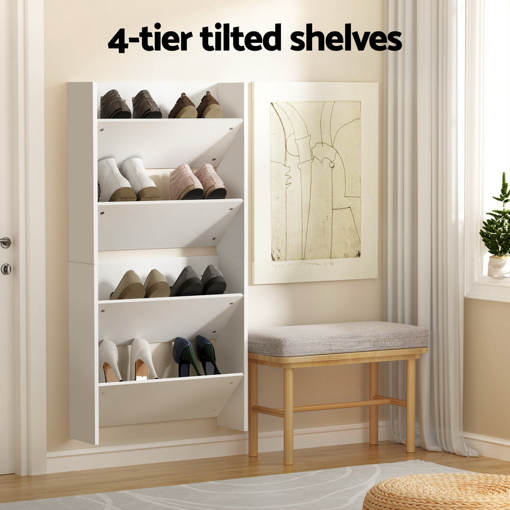 Shoe Rack 2-tier 12 Pairs Wall Mounted x2 - White