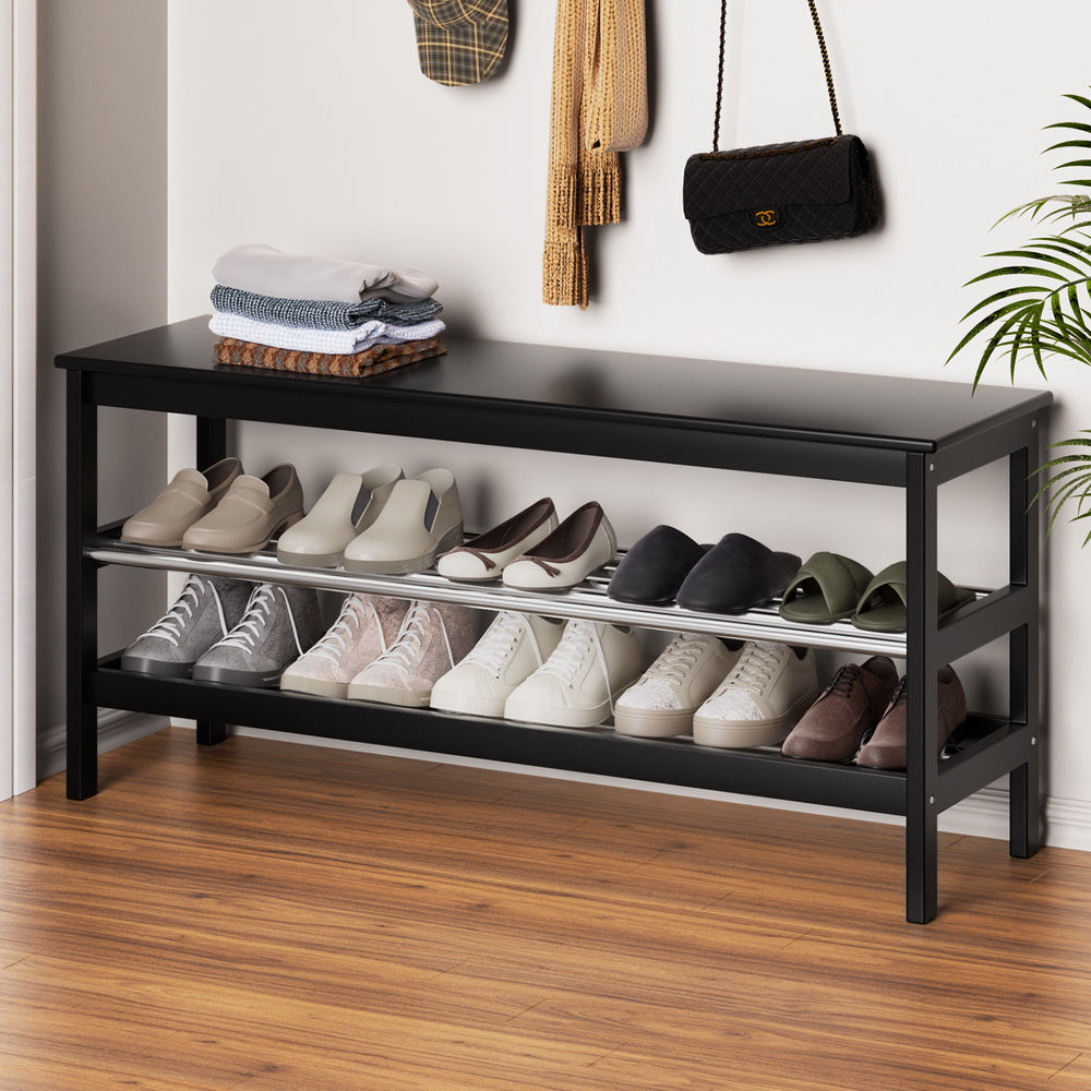 Shoe Rack Cabinet Bamboo Bench 10 Paris Black