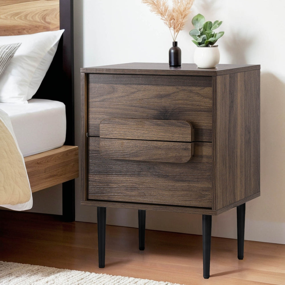 Bedside Table Nightstand 2 Drawers - Walnut