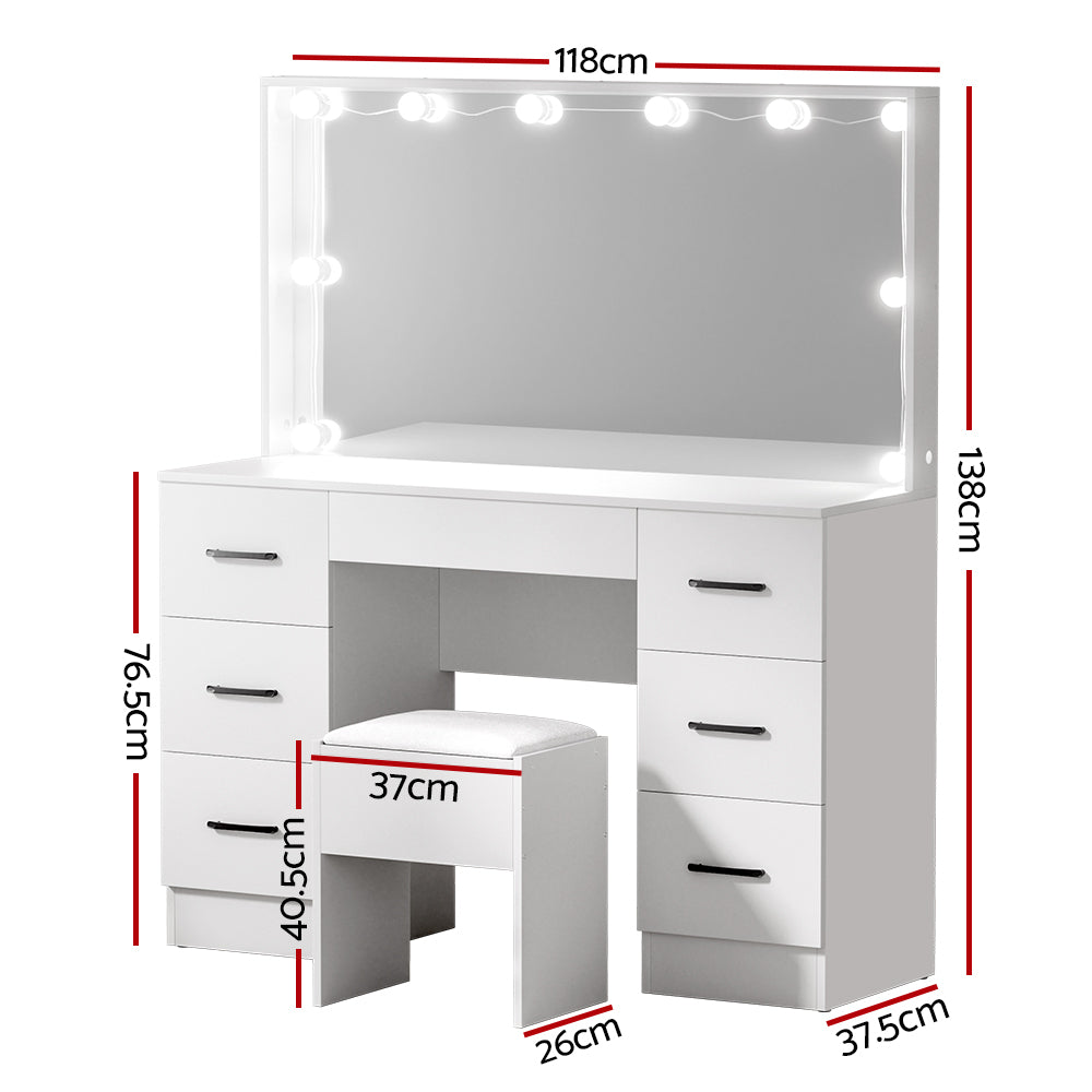 Dressing Table Set Stool 10 Led Bulbs White Debbie