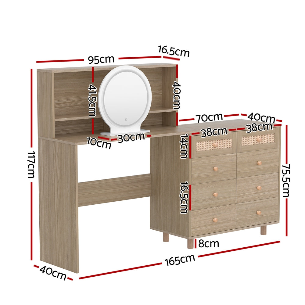 Dressing Table Set Stool LED Mirror Pine