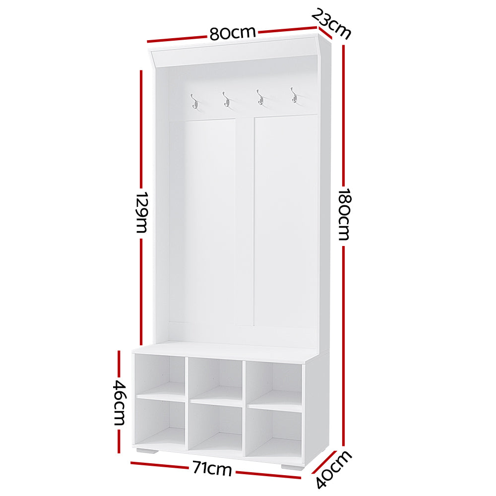 Shoe Cabinet Storage Rack Bench Hall Tree Coat Rack - White 180CM