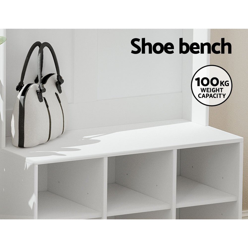 Shoe Cabinet Storage Rack Bench Hall Tree Coat Rack - White 180CM